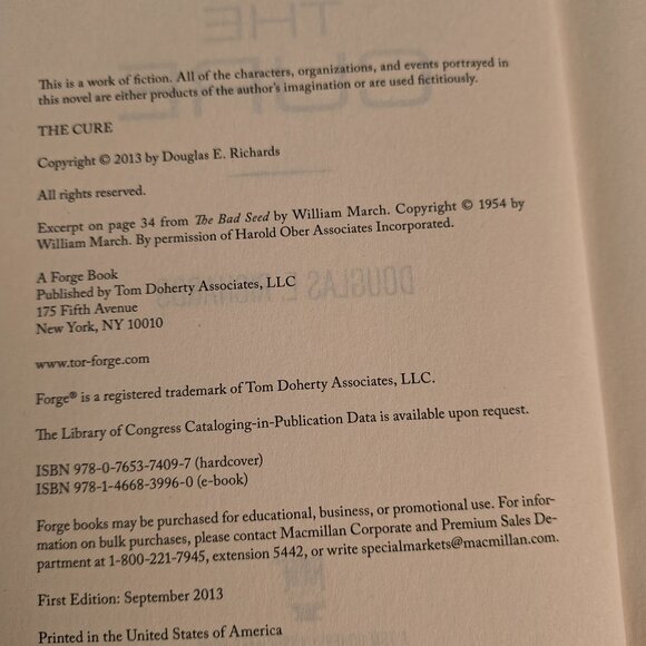 "The Cure" By Douglas E. Richards - 1st Edition 2013 A Forge Book - Hardcover - Picture 5 of 5